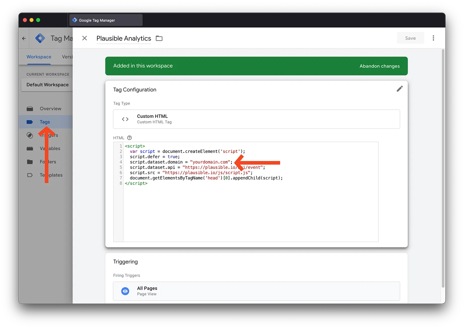 GTM container change domain