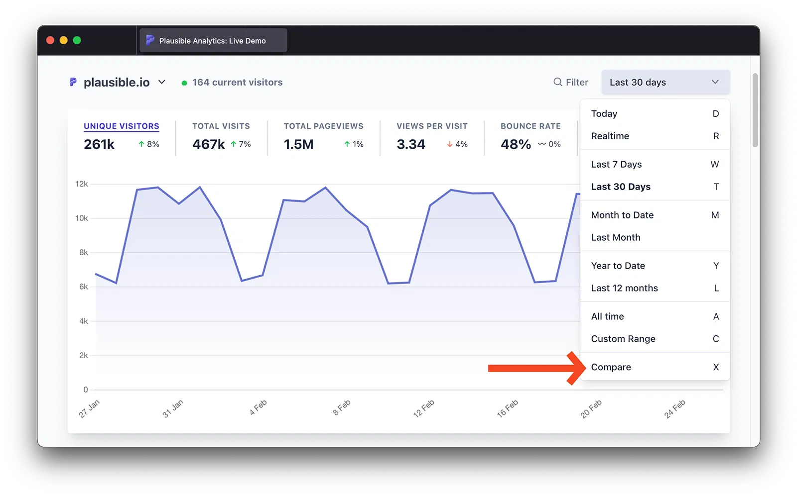 Date picker for the compare feature