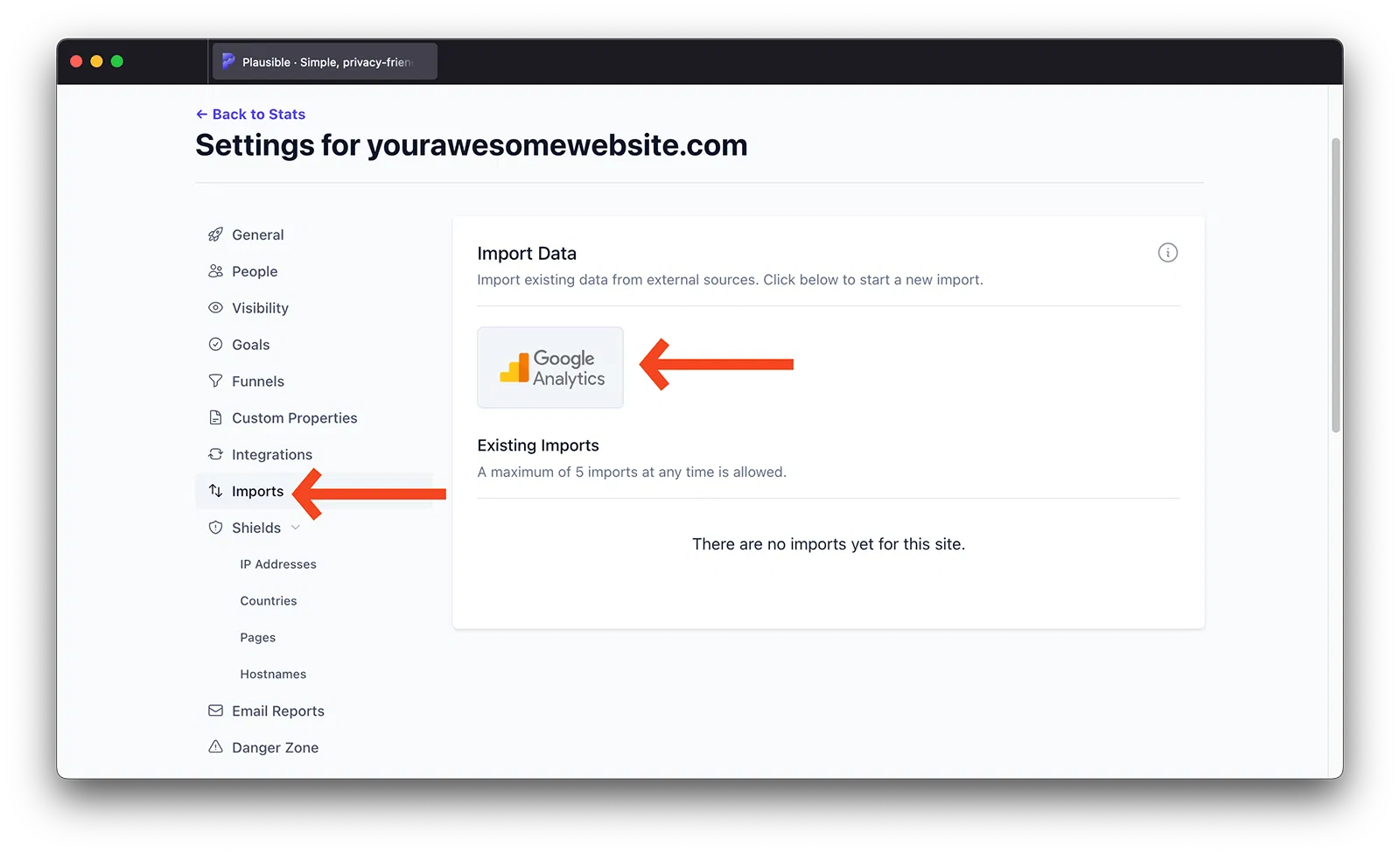 Import Google Analytics data into Plausible